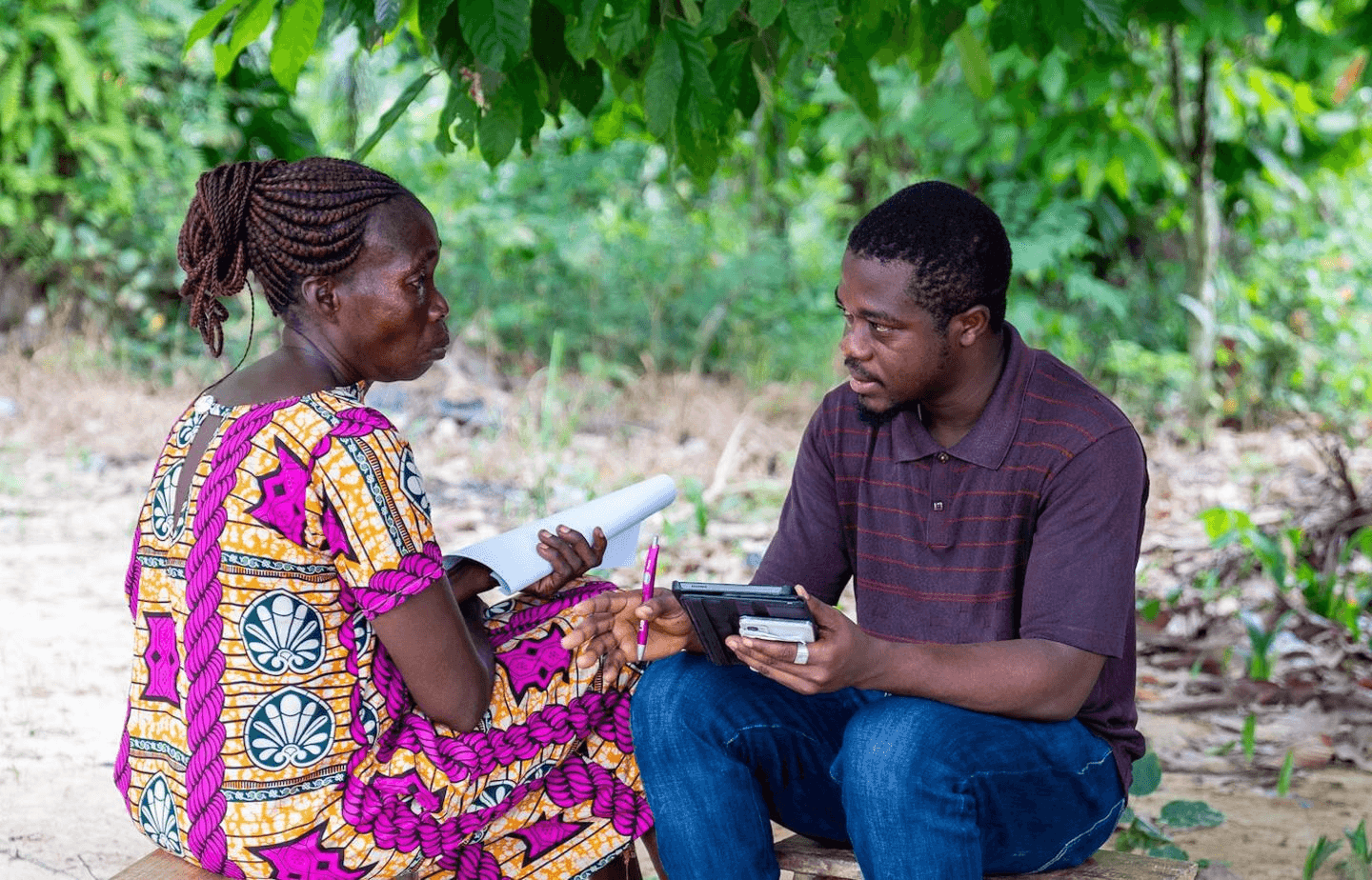 A Goloka researcher interviewing a participant